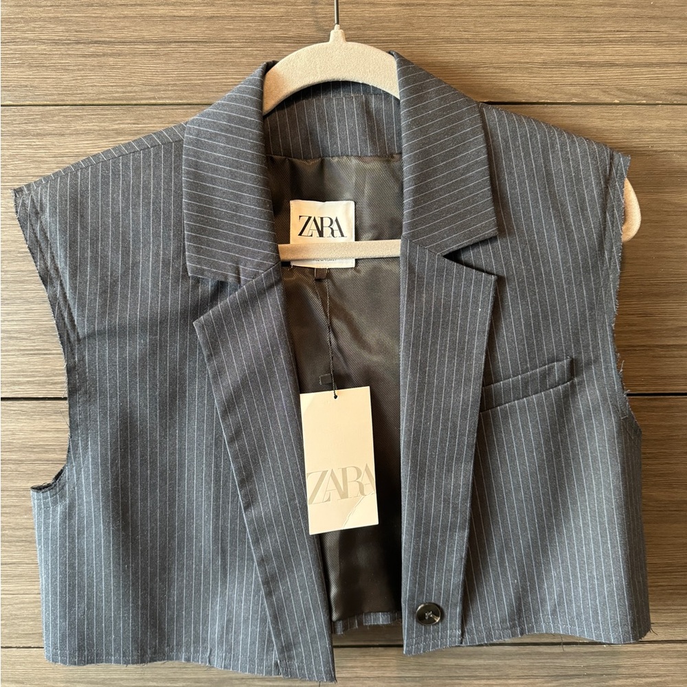 Zara Gray Pinstripe Cropped Vest